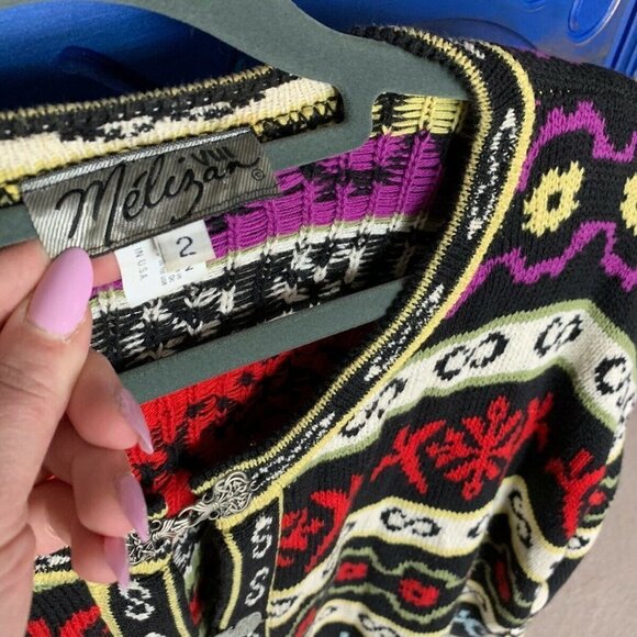 Vintage 90s Susan Melizan Cotton Knit Tunic Top Sweater Woven USA Art To Wear XL - Picture 3 of 4